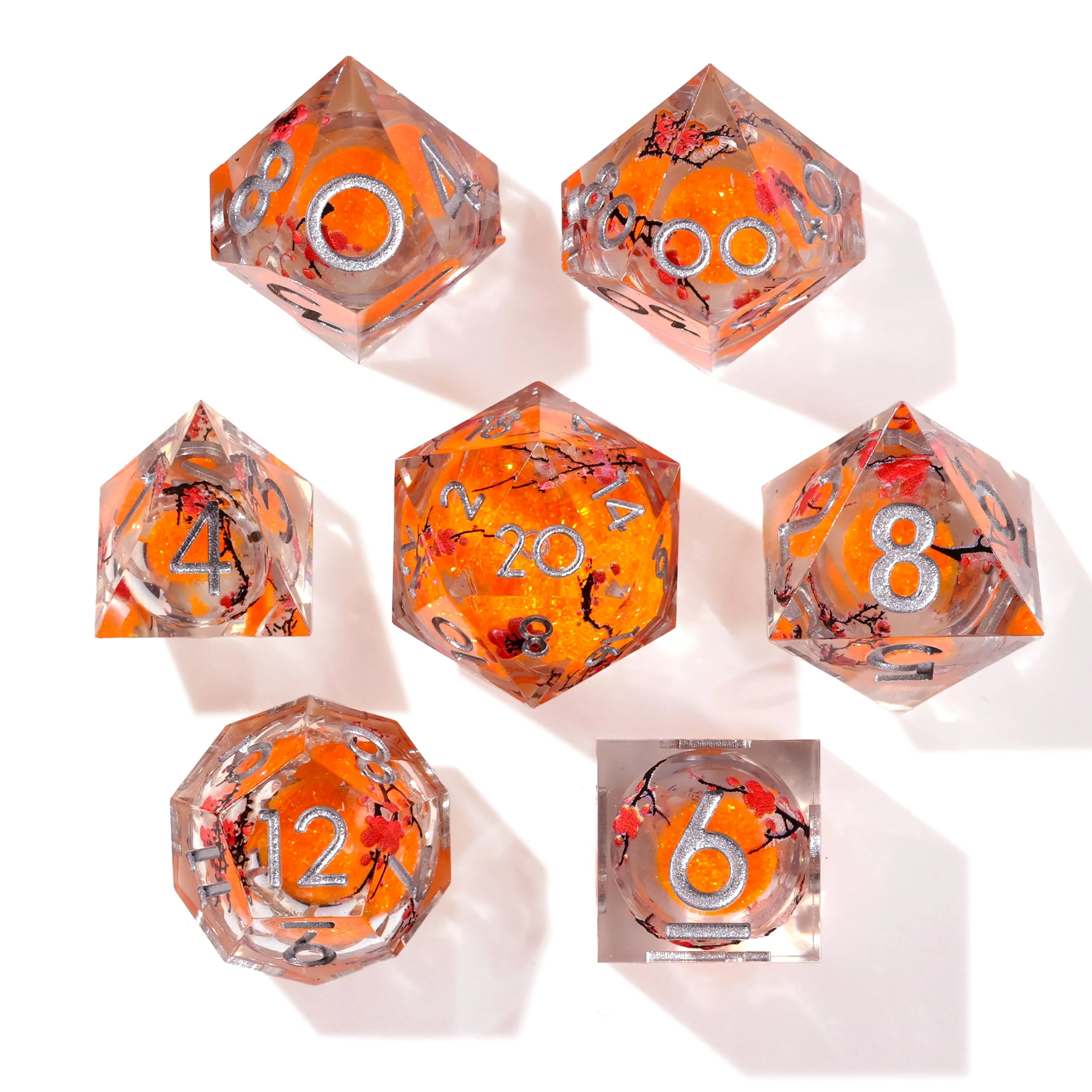 Autumn Cherry Blossom Liquid Core RPG Dice Set - 7 Pieces - Image 2
