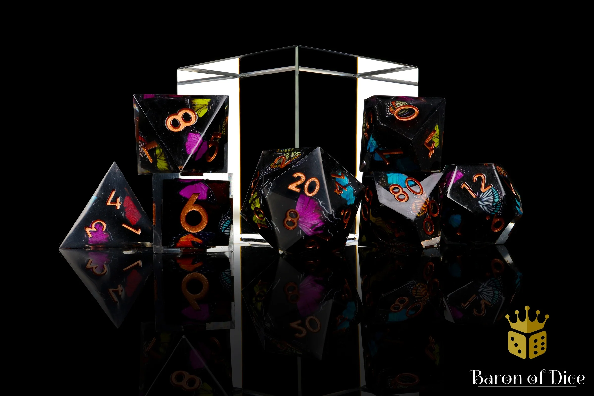 Black Butterfly Sharp Edge RPG Dice Set - 7 Pieces - Image 3