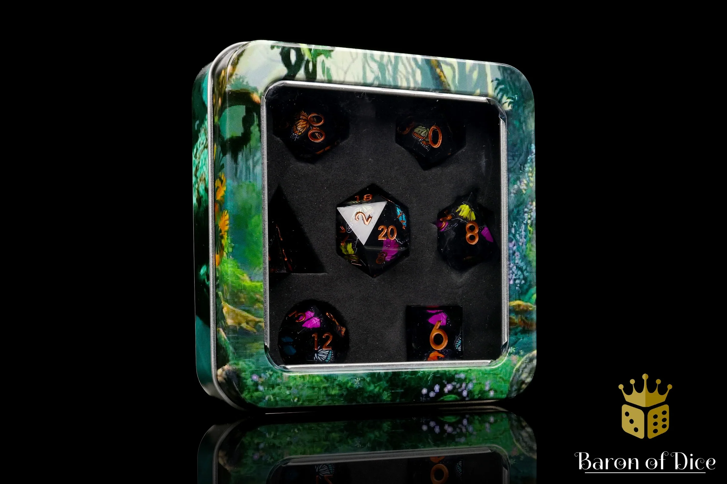 Black Butterfly Sharp Edge RPG Dice Set - 7 Pieces - Image 4