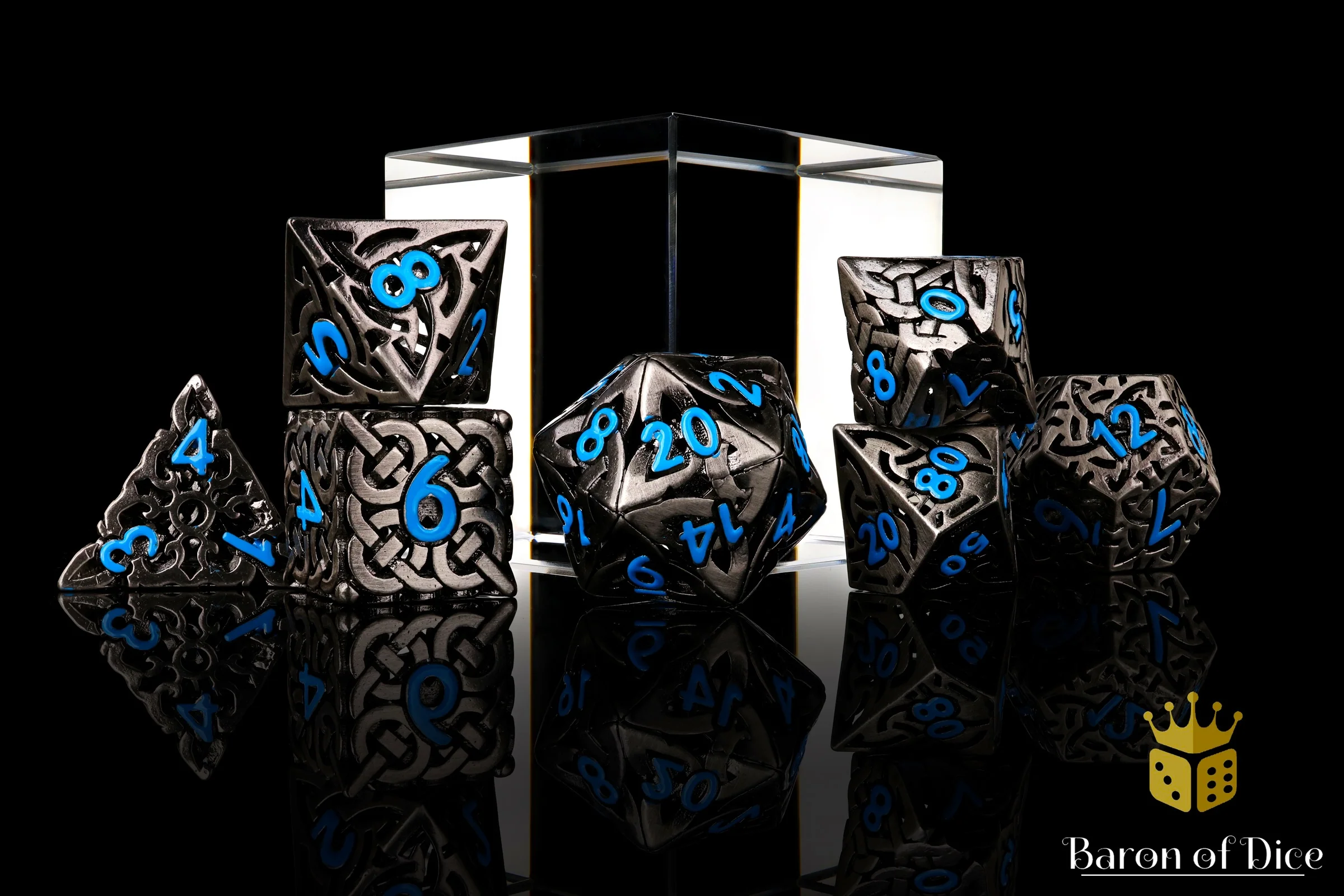 Blue Tiger's Eye Metal RPG Dice Set - 7 Pieces - Image 3