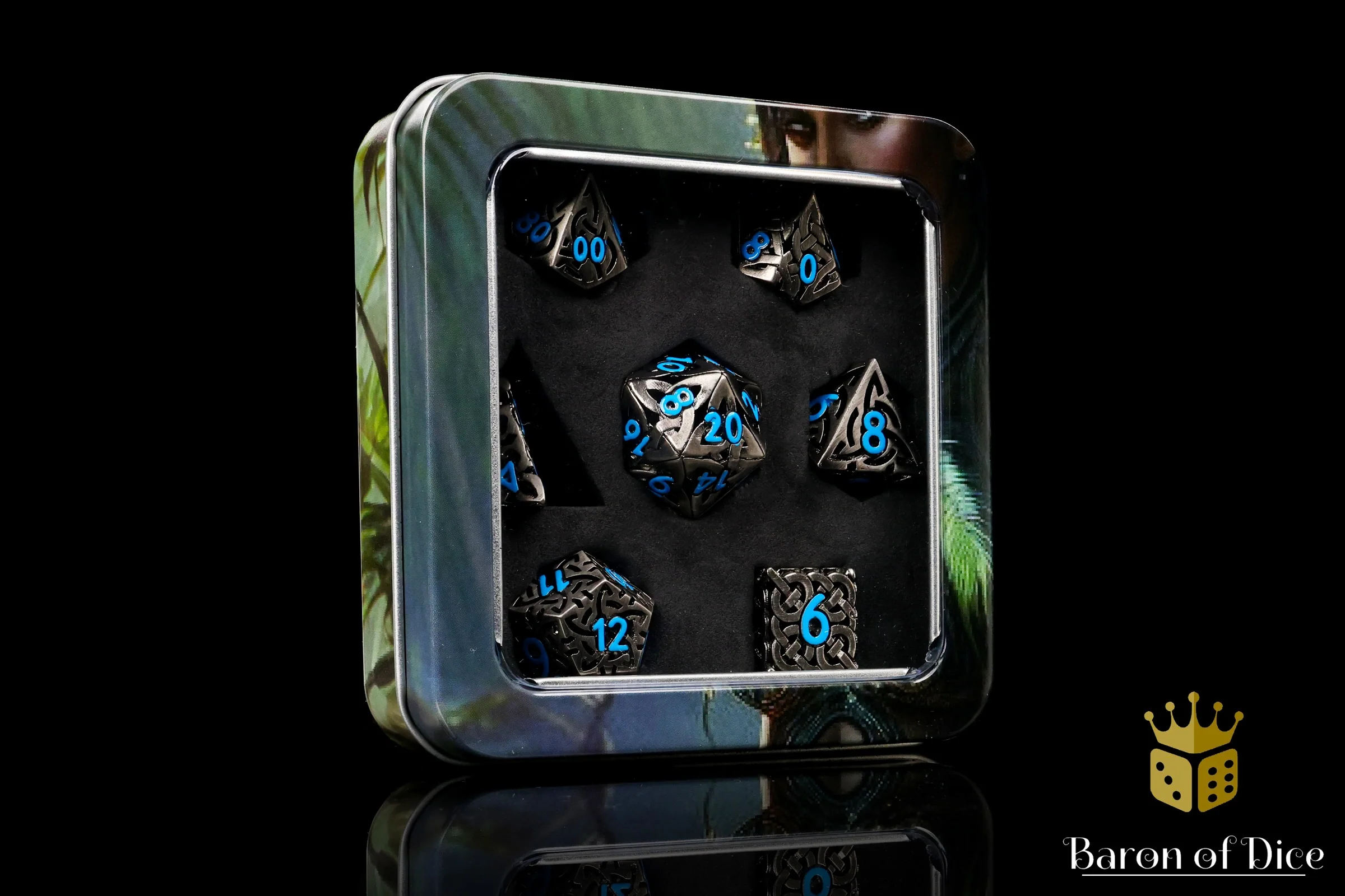 Blue Tiger's Eye Metal RPG Dice Set - 7 Pieces - Image 4
