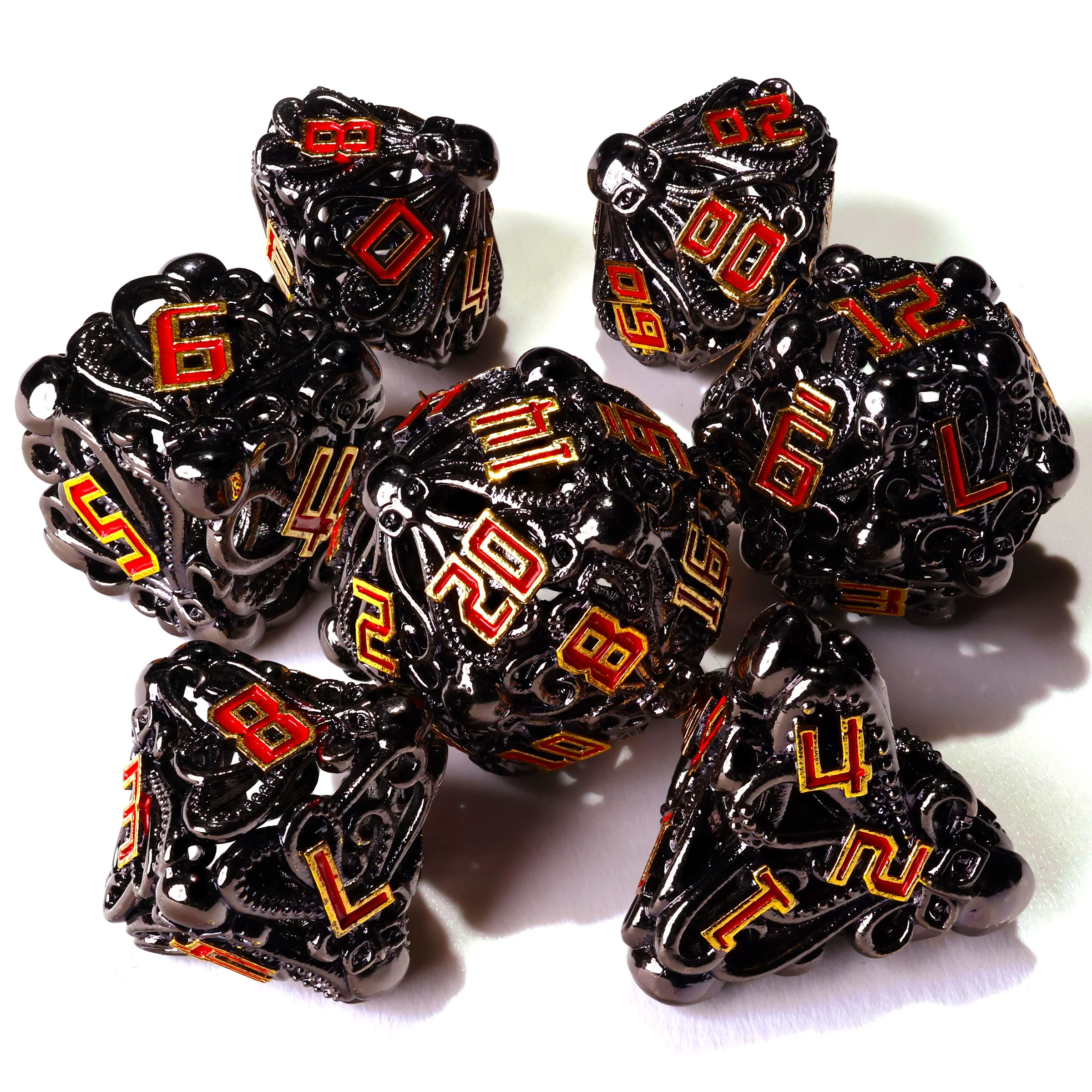 Denizens of the Deep Red Trench Metal RPG Dice Set - 7 Pieces