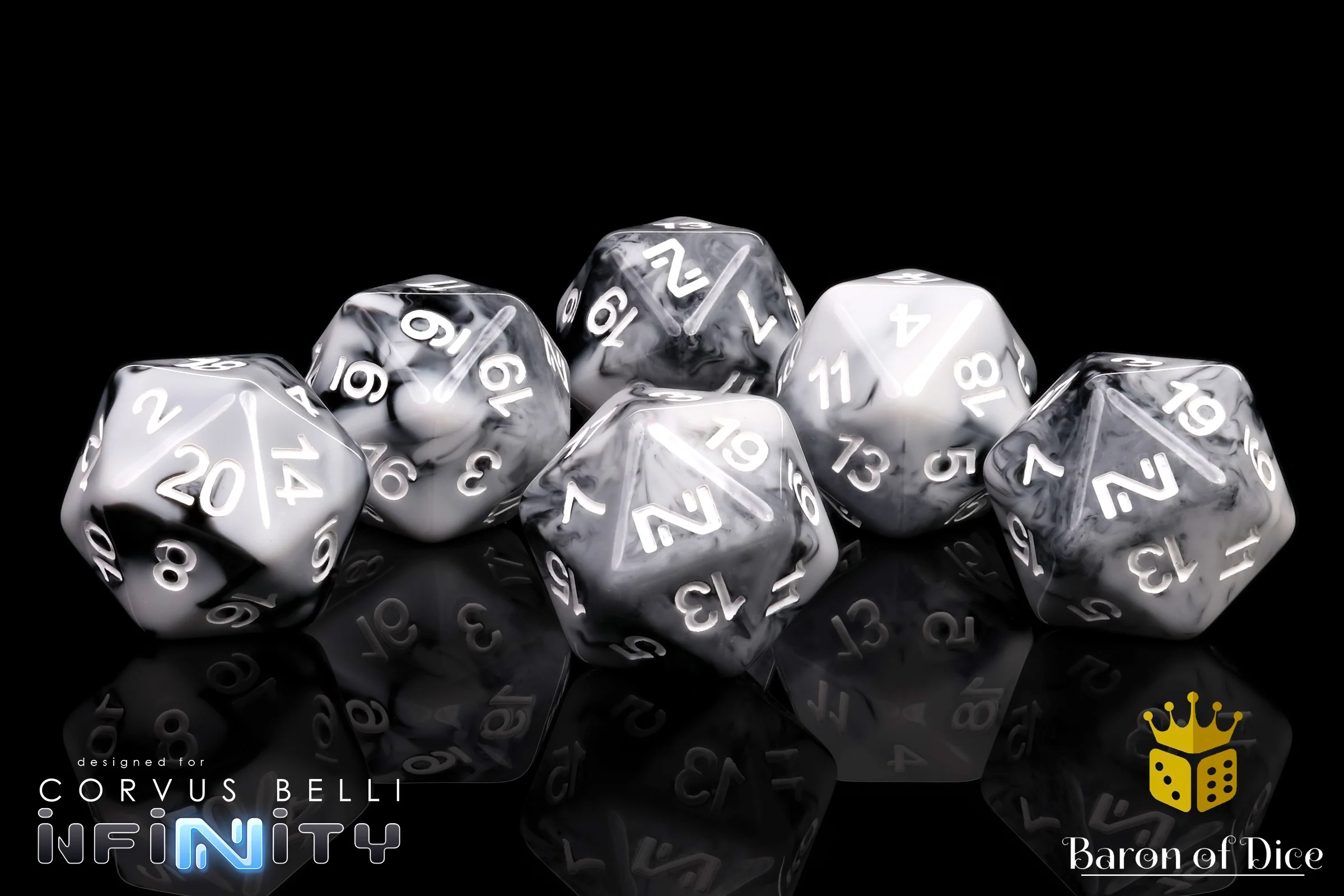 Infinity: N4 Marbled w/ White - Official Dice Set - Image 2