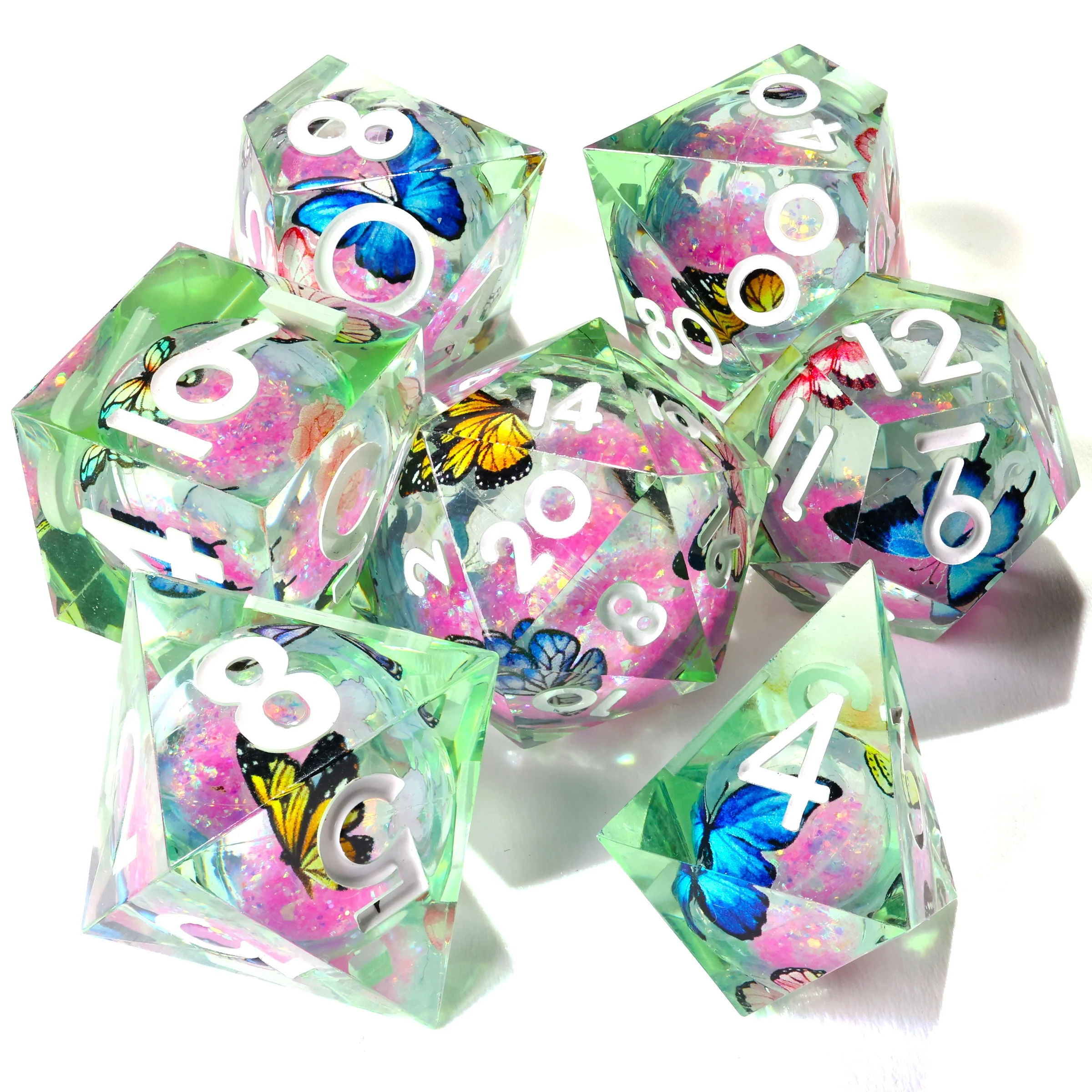 Summer Butterfly Liquid Core RPG Dice Set - 7 Pieces - Image 2