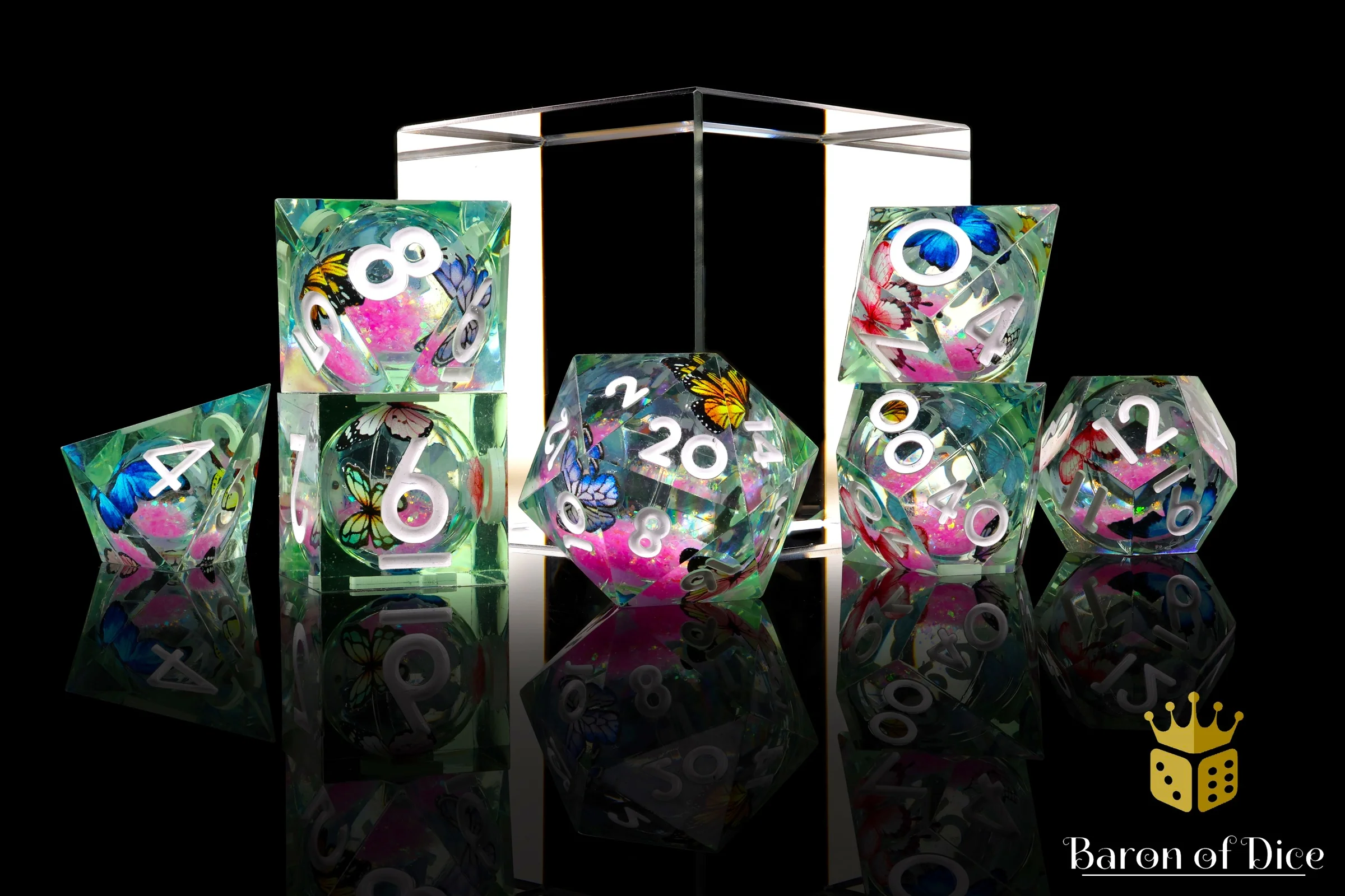 Summer Butterfly Liquid Core RPG Dice Set - 7 Pieces - Image 3