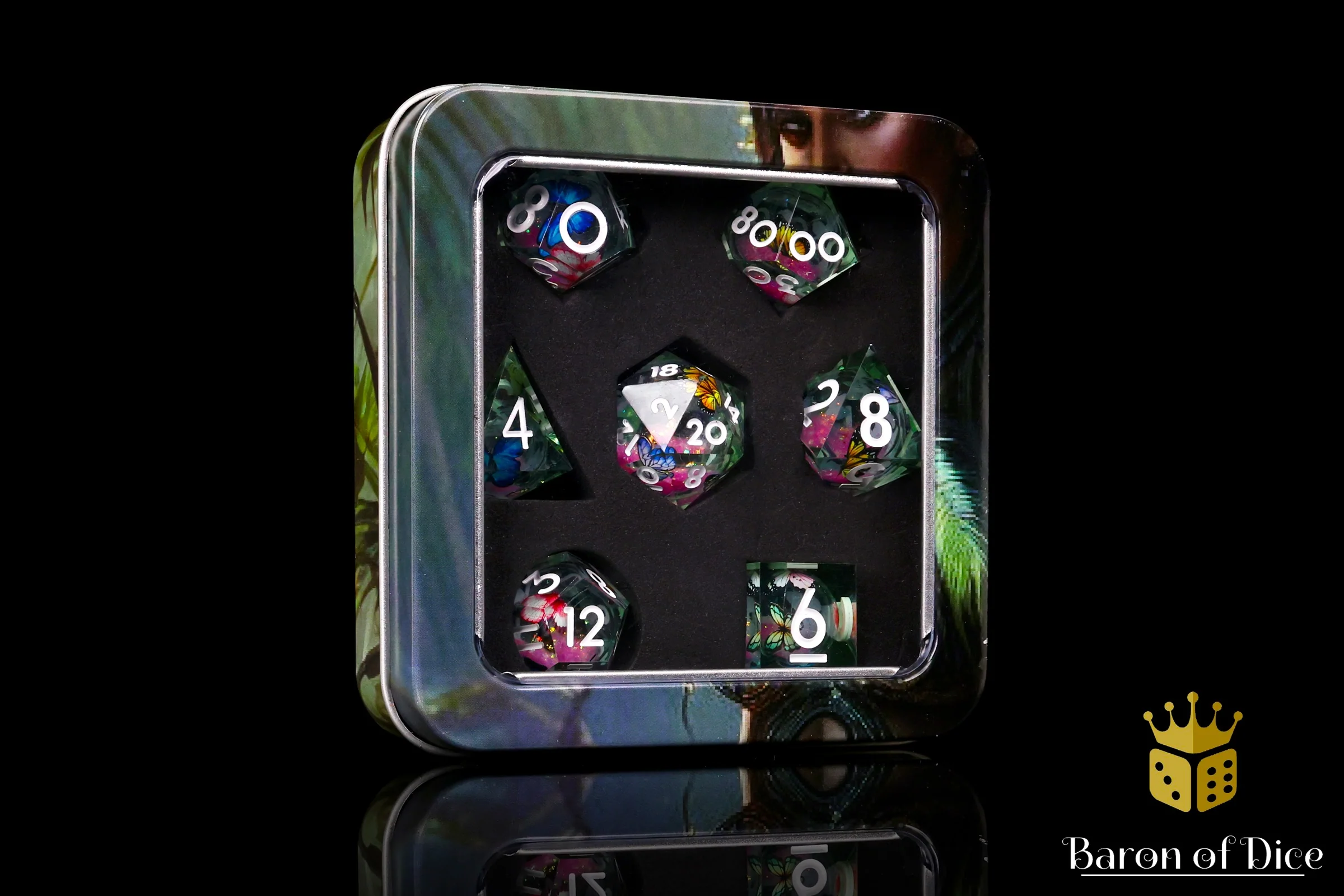 Summer Butterfly Liquid Core RPG Dice Set - 7 Pieces - Image 4