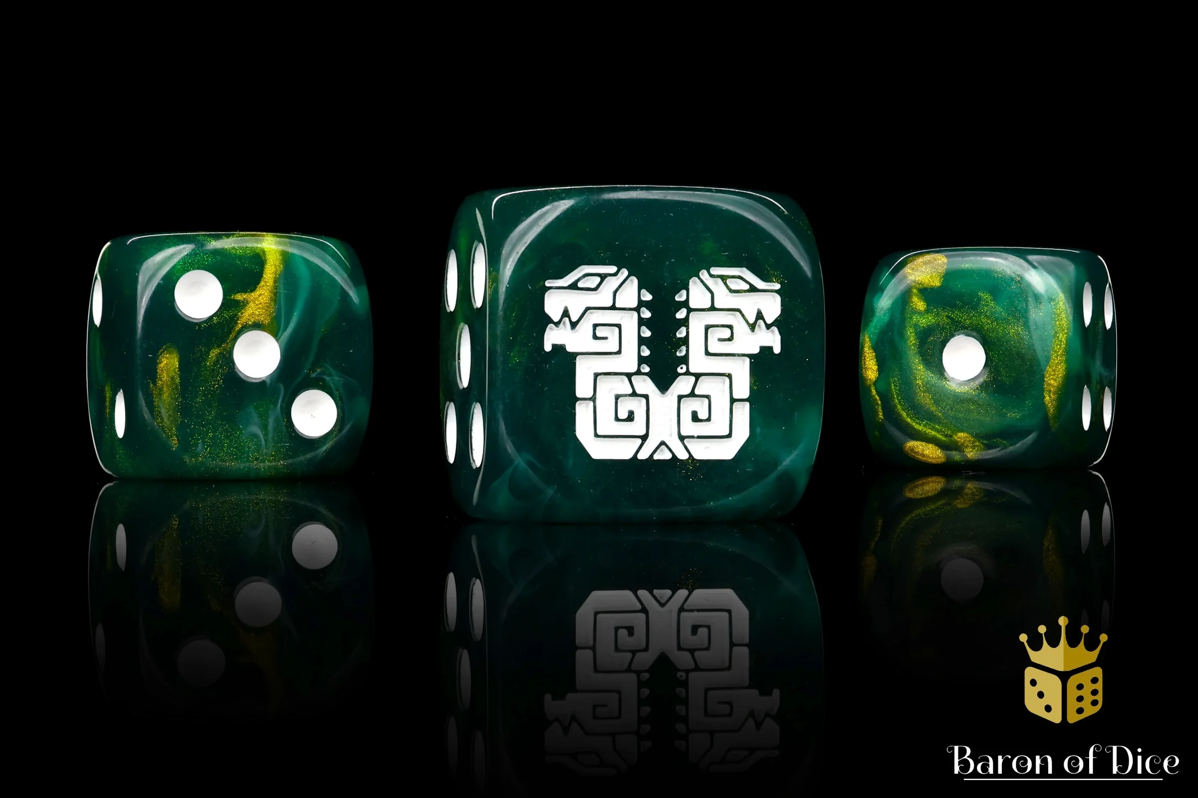 Twin Headed Lizard Dice - Green & Gold - Image 3
