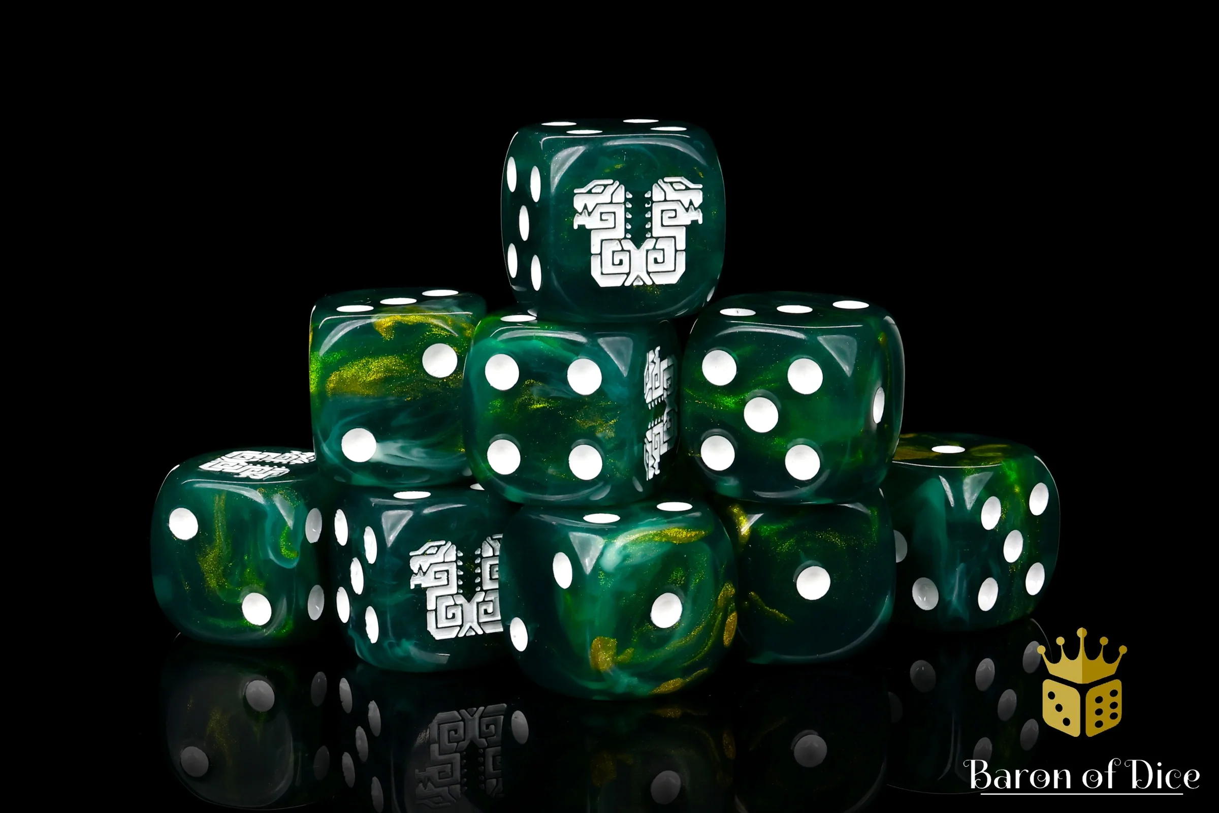 Twin Headed Lizard Dice - Green & Gold - Image 5