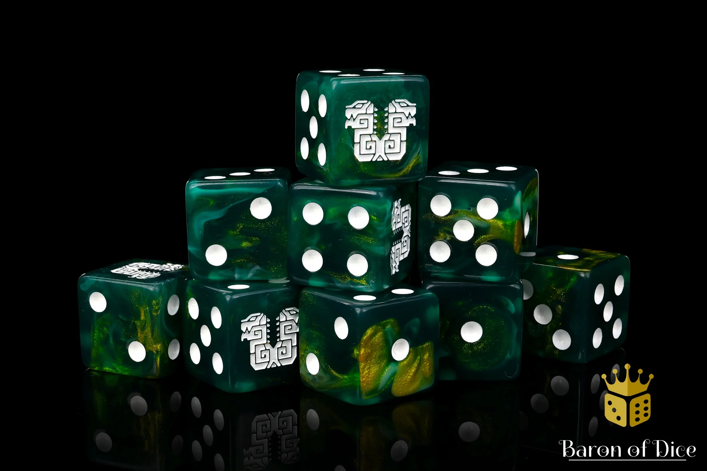 Twin Headed Lizard Dice - Green & Gold - Image 6