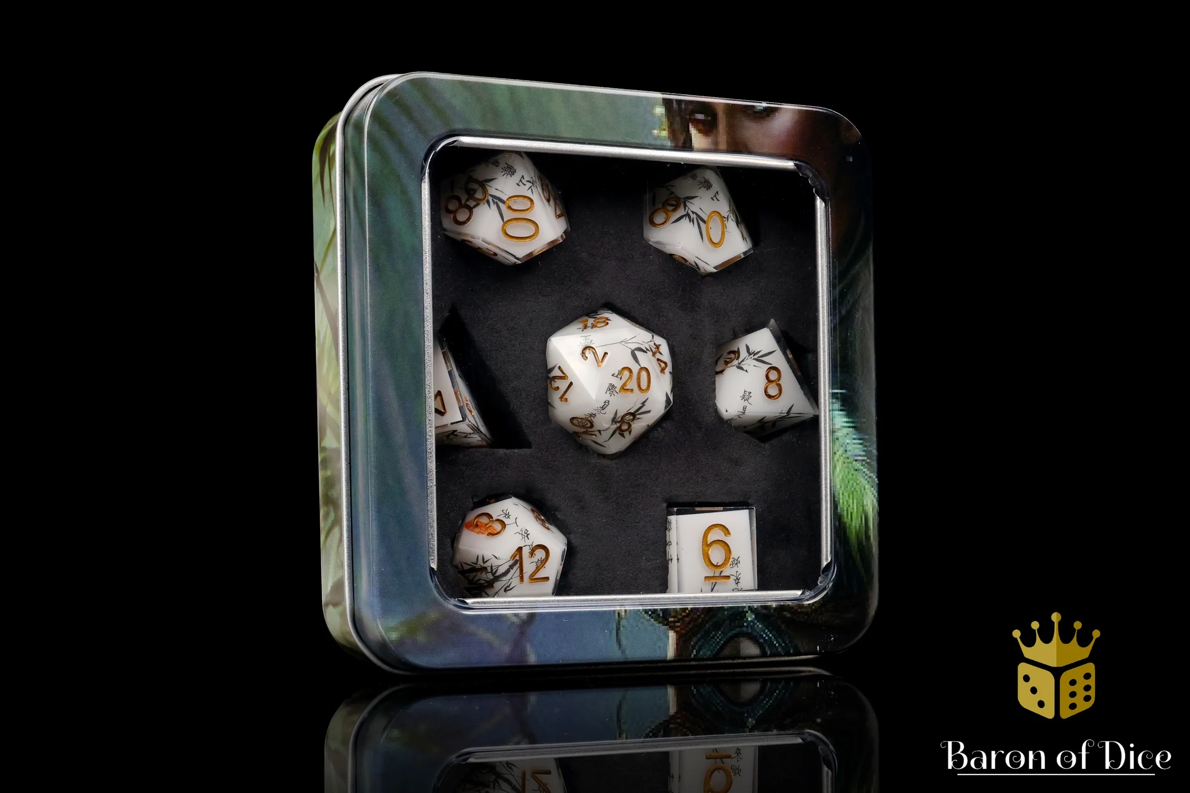 White Bamboo Sharp Edge RPG Dice Set - 7 Pieces - Image 4