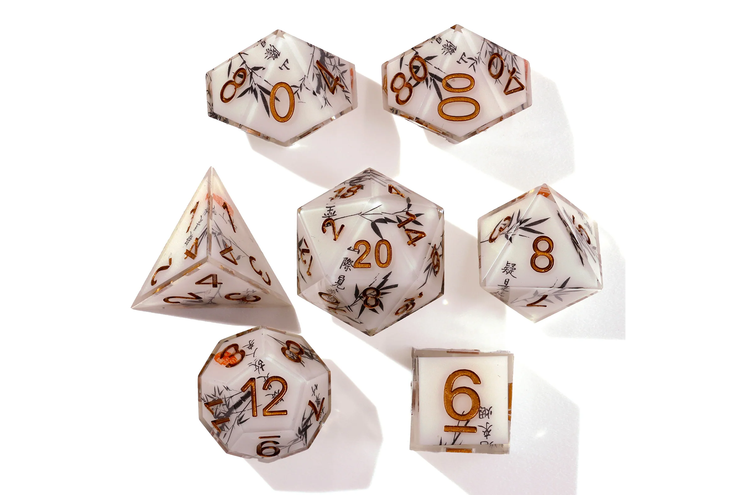 White Bamboo Sharp Edge RPG Dice Set - 7 Pieces - Image 5
